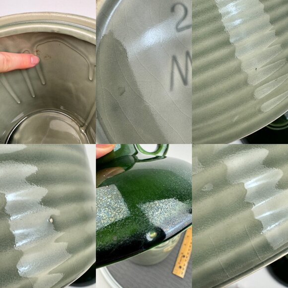 Vtg Cookie Jug Jar Two Tone Green McCoy w Lid Made in USA Model 213 Damaged Read - Picture 4 of 12